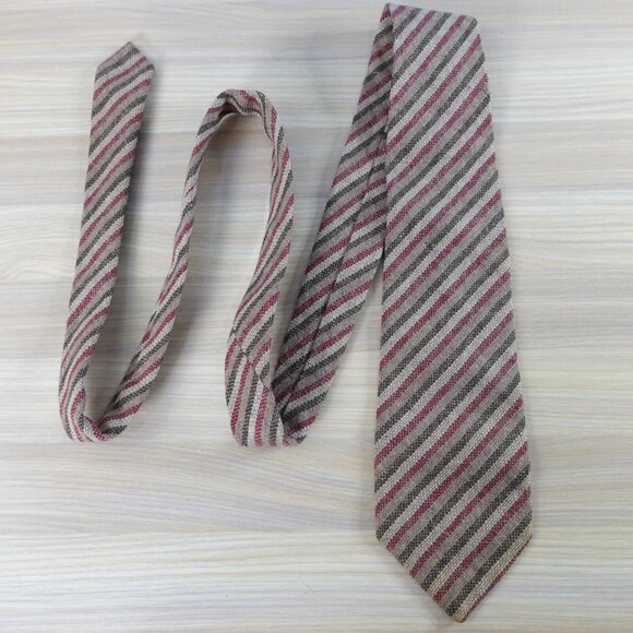 Neck Tie Mens Brown Striped Wool Suit Vintage‎ Classic Necktie SANTOS NASCIMENTO - Picture 1 of 9